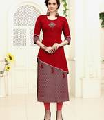 Dark maroon printed rayon party wear kurtis