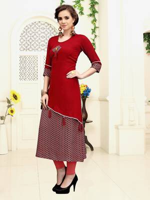 Dark maroon printed rayon party wear kurtis 3
