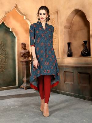 Blue printed rayon party-wear-kurtis 1