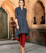 Blue printed rayon party-wear-kurtis