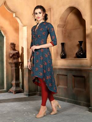 Blue printed rayon party-wear-kurtis 2