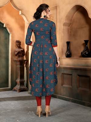 Blue printed rayon party-wear-kurtis 4
