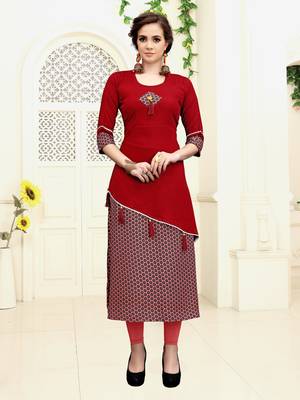 Dark maroon printed rayon party wear kurtis 2
