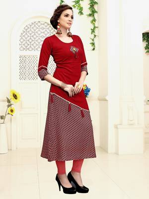 Dark maroon printed rayon party wear kurtis 8