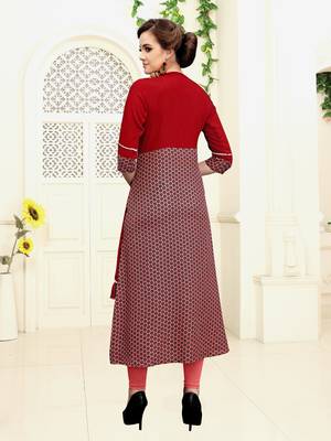 Dark maroon printed rayon party wear kurtis 9