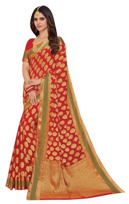 Red Woven  Saree With Blouse 1
