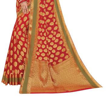 Red Woven  Saree With Blouse 2