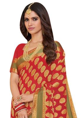 Red Woven  Saree With Blouse 3