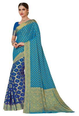 Blue woven art silk saree with blouse 1