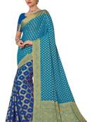 Blue woven art silk saree with blouse