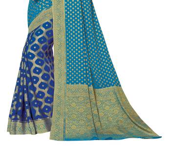 Blue woven art silk saree with blouse 2