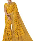Yellow Woven Chiffon Saree With Blouse