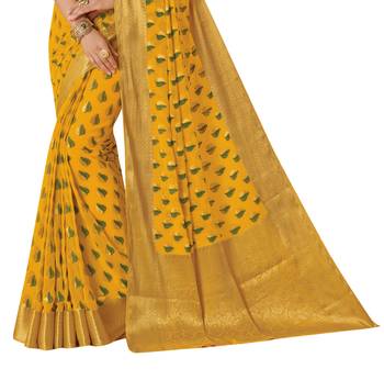 Yellow Woven Chiffon Saree With Blouse 2
