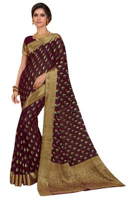 Brown woven chiffon saree with blouse 1