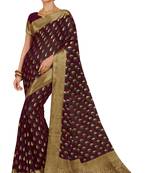 Brown woven chiffon saree with blouse