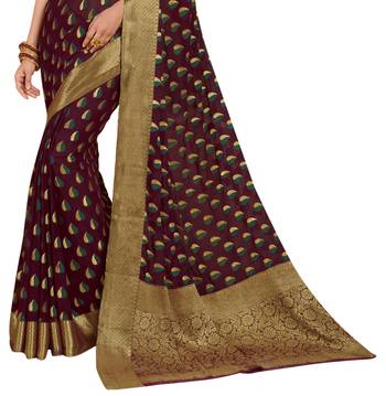 Brown woven chiffon saree with blouse 2