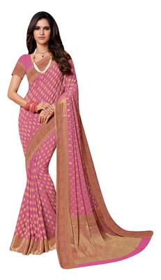 Pink Woven Chiffon Saree With Blouse 1