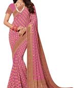Pink Woven Chiffon Saree With Blouse