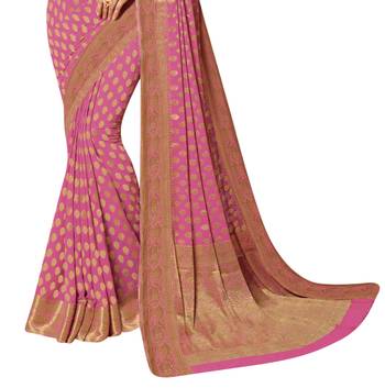 Pink Woven Chiffon Saree With Blouse 3