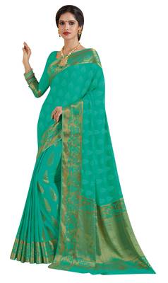 Green woven chiffon saree with blouse 1