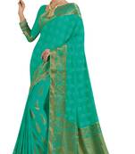 Green woven chiffon saree with blouse