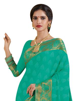 Green woven chiffon saree with blouse 3