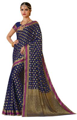 Blue Woven  Saree With Blouse 1
