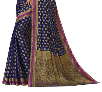 Blue Woven  Saree With Blouse 2