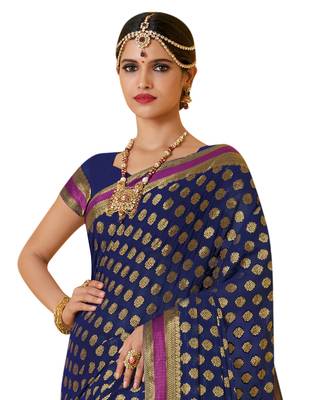 Blue Woven  Saree With Blouse 3