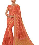 Peach woven chiffon saree with blouse