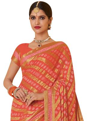 Peach woven chiffon saree with blouse 2