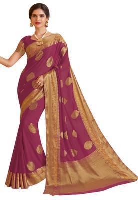 Purple woven  saree with blouse 1
