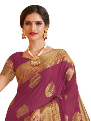 Purple woven  saree with blouse 3