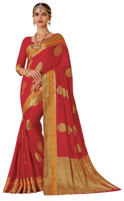 Red Woven Saree With Blouse 1