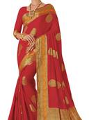 Red Woven Saree With Blouse