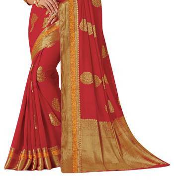 Red Woven Saree With Blouse 2