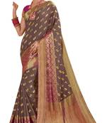 Grey Woven Saree With Blouse
