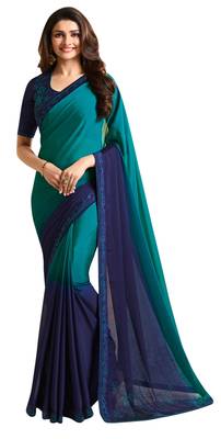 Blue embroidered georgette saree with blouse 1