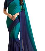Blue embroidered georgette saree with blouse
