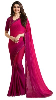 Magenta embroidered georgette saree with blouse 1