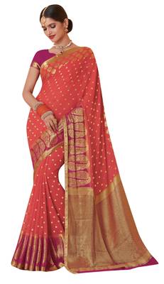 Peach Woven Saree With Blouse 1