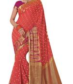 Peach Woven Saree With Blouse
