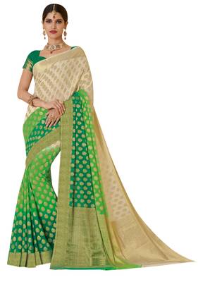 Green Woven Saree With Blouse 1
