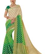 Green Woven Saree With Blouse