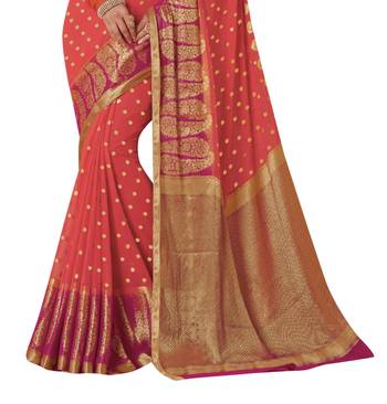 Peach Woven Saree With Blouse 2