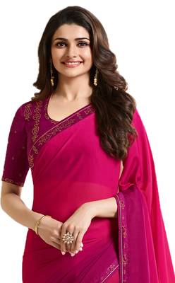Magenta embroidered georgette saree with blouse 3