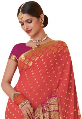 Peach Woven Saree With Blouse 3