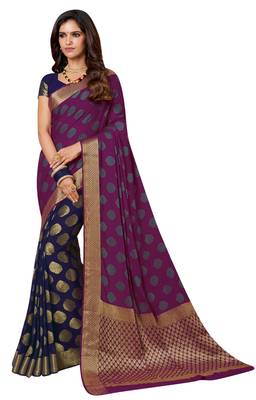 Blue Woven Chiffon Saree With Blouse 1