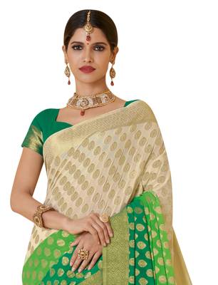 Green Woven Saree With Blouse 3