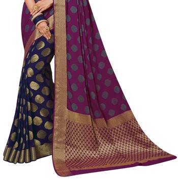 Blue Woven Chiffon Saree With Blouse 2